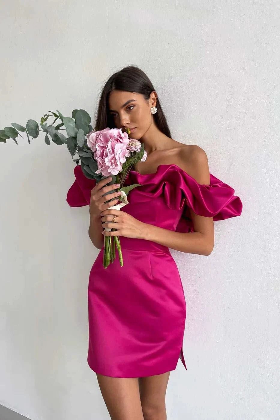 fuchsia mini dress strapless corset mini dress SYH2 by vivymakudress