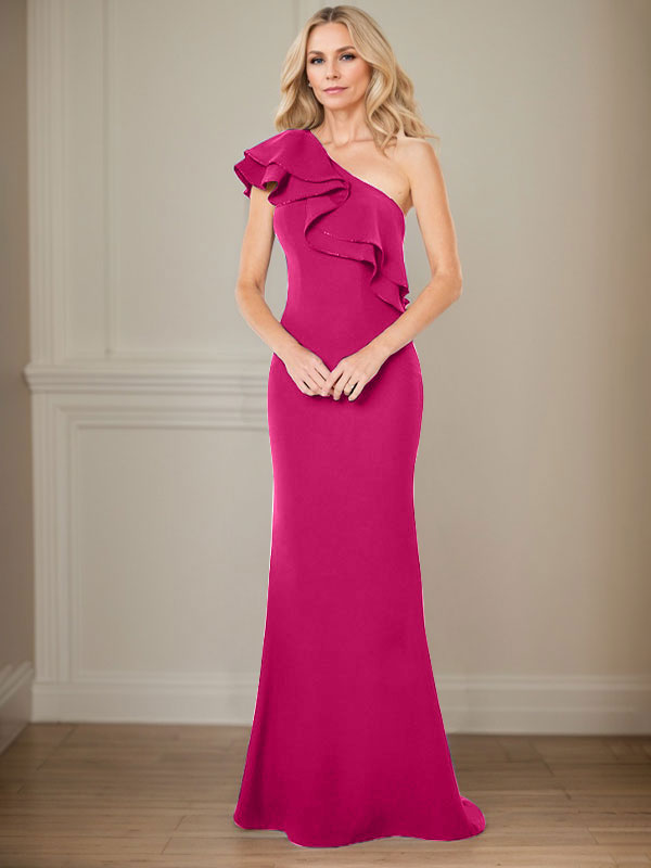 A-Line One-Shoulder Floor-Length Chiffon Mother of the Bride Dress With Ruffles