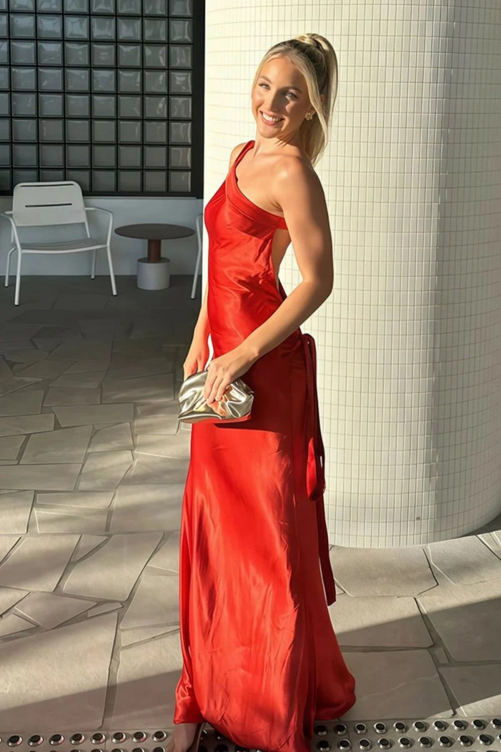 Hot Mermaid One Shoulder Red Long Prom Dress with Backless