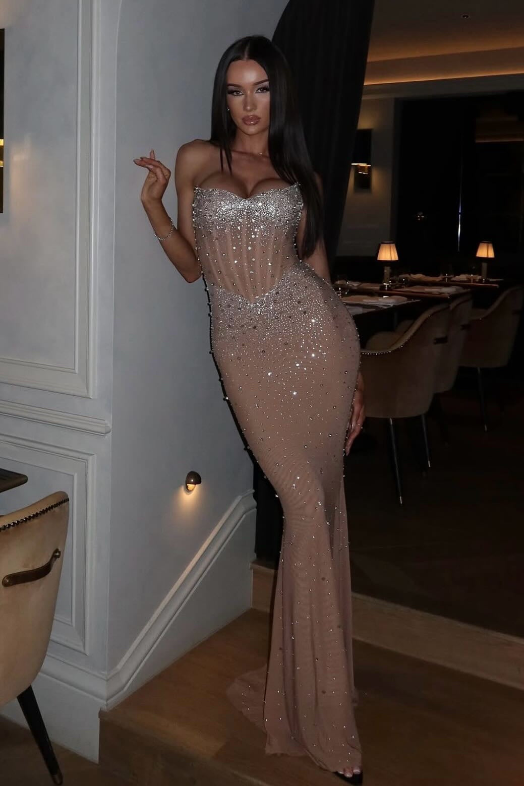 Sparkly Mermaid Sweetheart Champagne Corset Party Dress with Beading