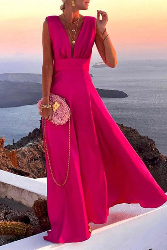 Hot Pink Sleeveless A-Line Evening Prom Dresses - Fashionpara