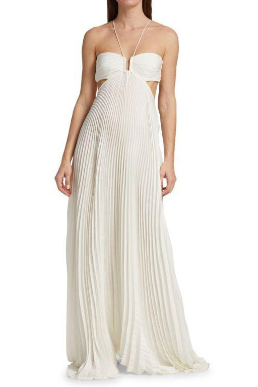 Hot A Line Halter Neck White Long Prom Dress with Backless