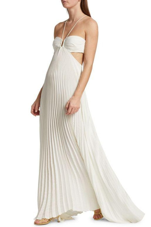 Hot A Line Halter Neck White Long Prom Dress with Backless