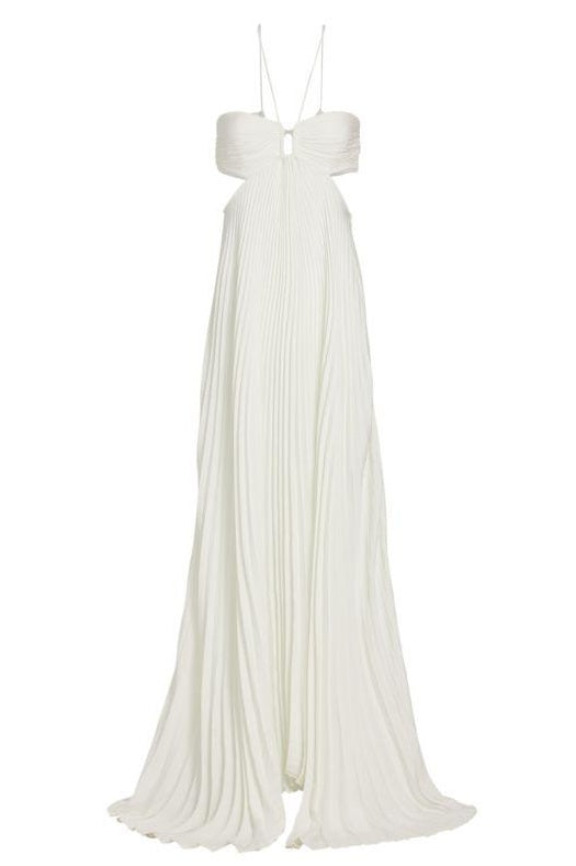 Hot A Line Halter Neck White Long Prom Dress with Backless