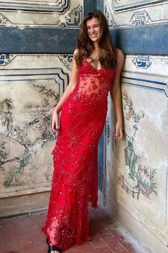 Gorgeous Mermaid Spaghetti Straps Orange Long Prom Dress with Appliques
