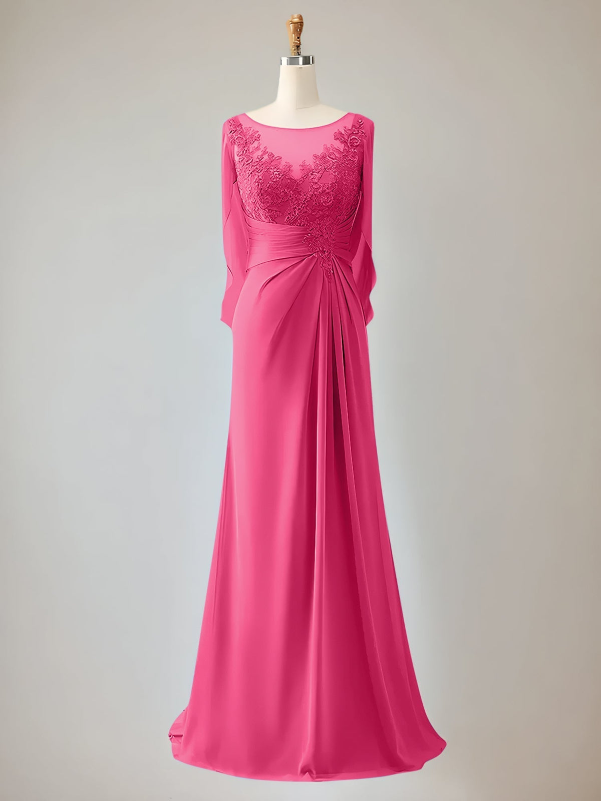 Trumpet/Mermaid Scoop Neck 1/2 Sleeve Chiffon Mother of the Bride Dress With Beadings