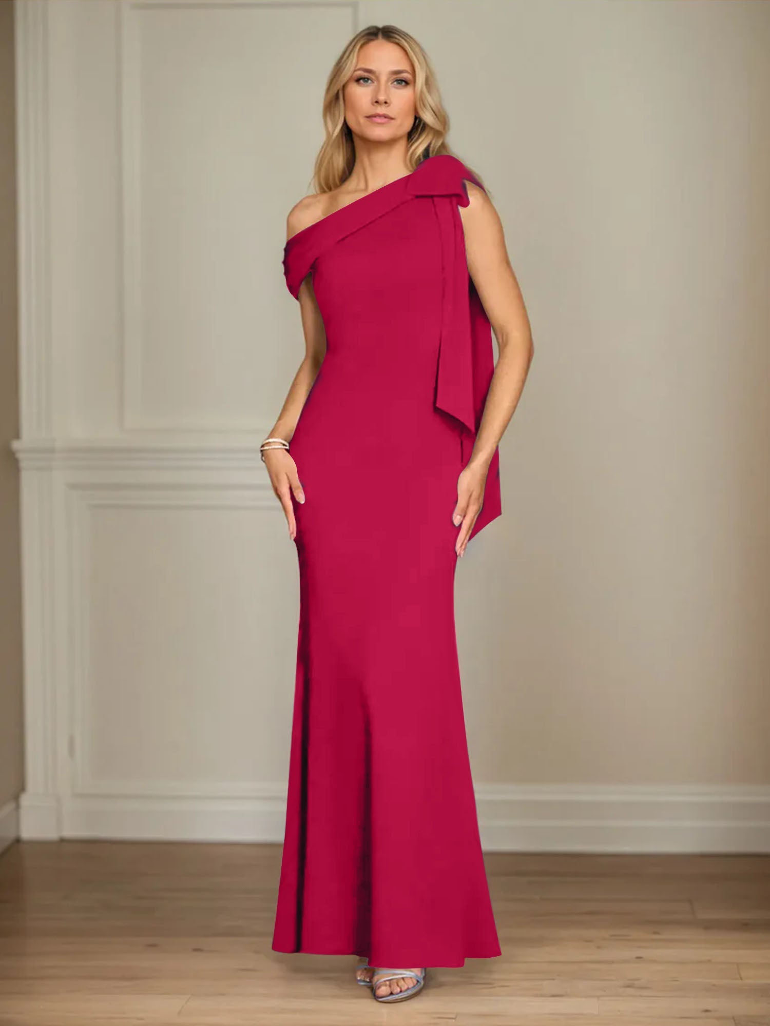 Trumpet/Mermaid One Shoulder Sleeveless Stretch Crepe Mother of the Bride Dress With Bow