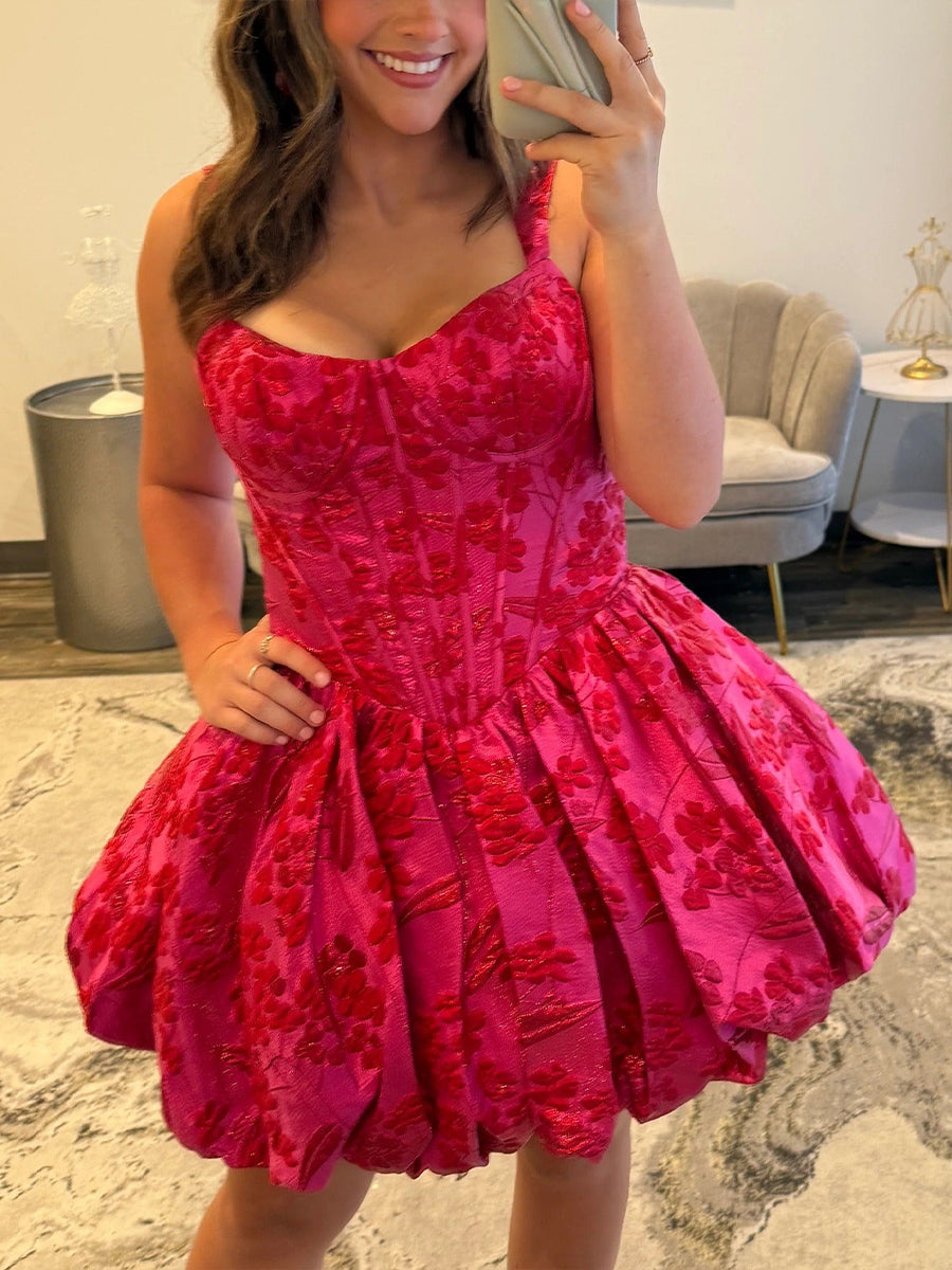 A-Line Sweetheart Straps Boned Satin Floral Homecoming Dress