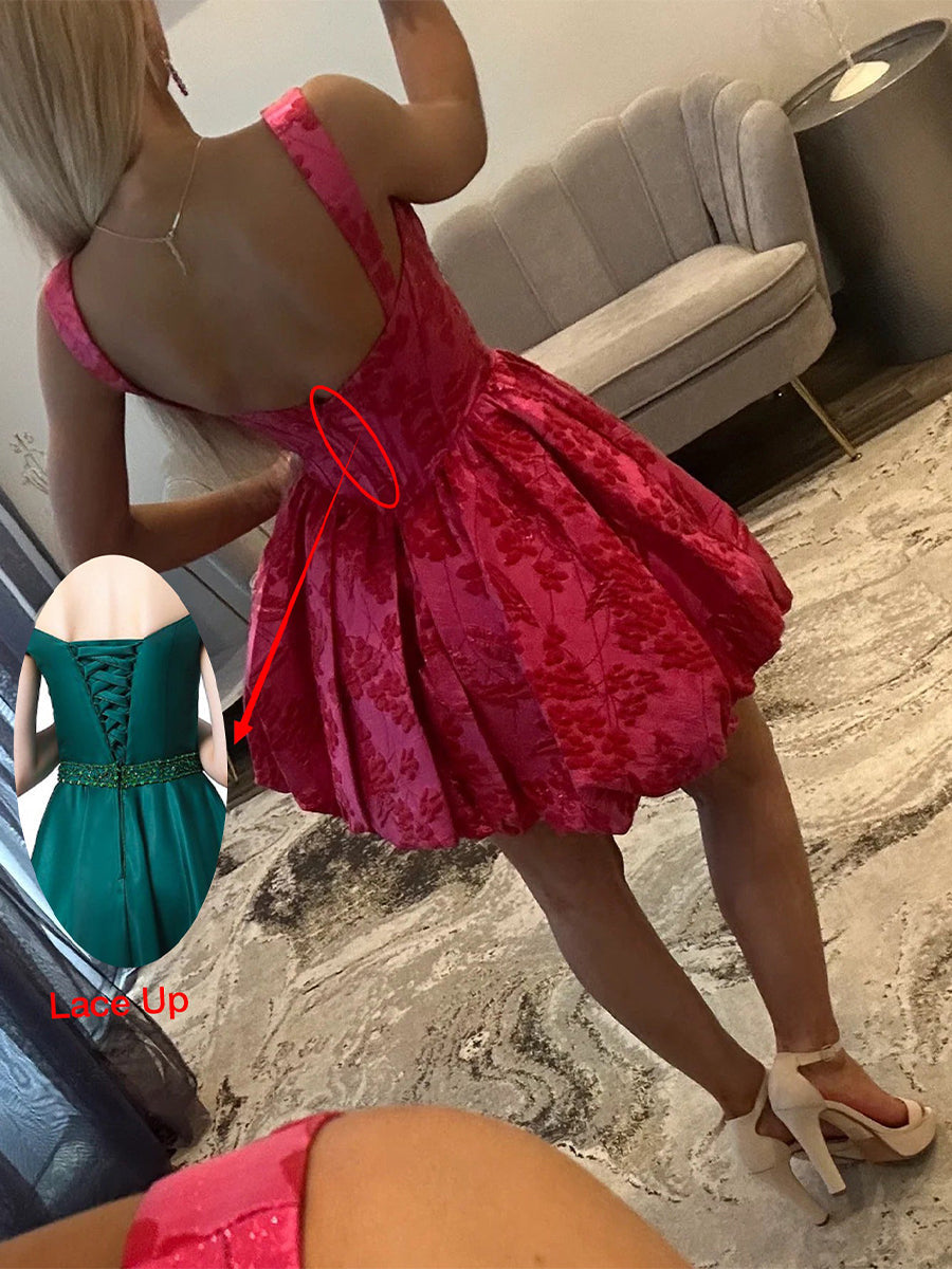 A-Line Sweetheart Straps Boned Satin Floral Homecoming Dress