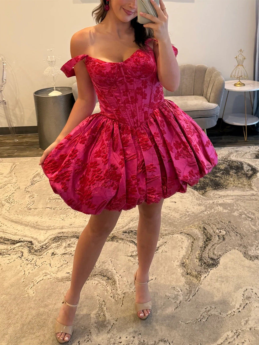 A-Line Sweetheart Straps Boned Satin Floral Homecoming Dress