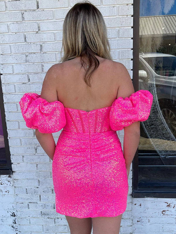 Sequin Short Homecoming Dress with Removable Sleeves