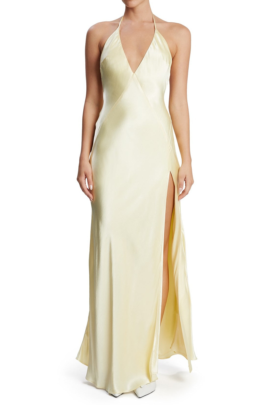 Hot Sheath Spaghetti Straps Light Yellow Long Party Dress with Backless Button