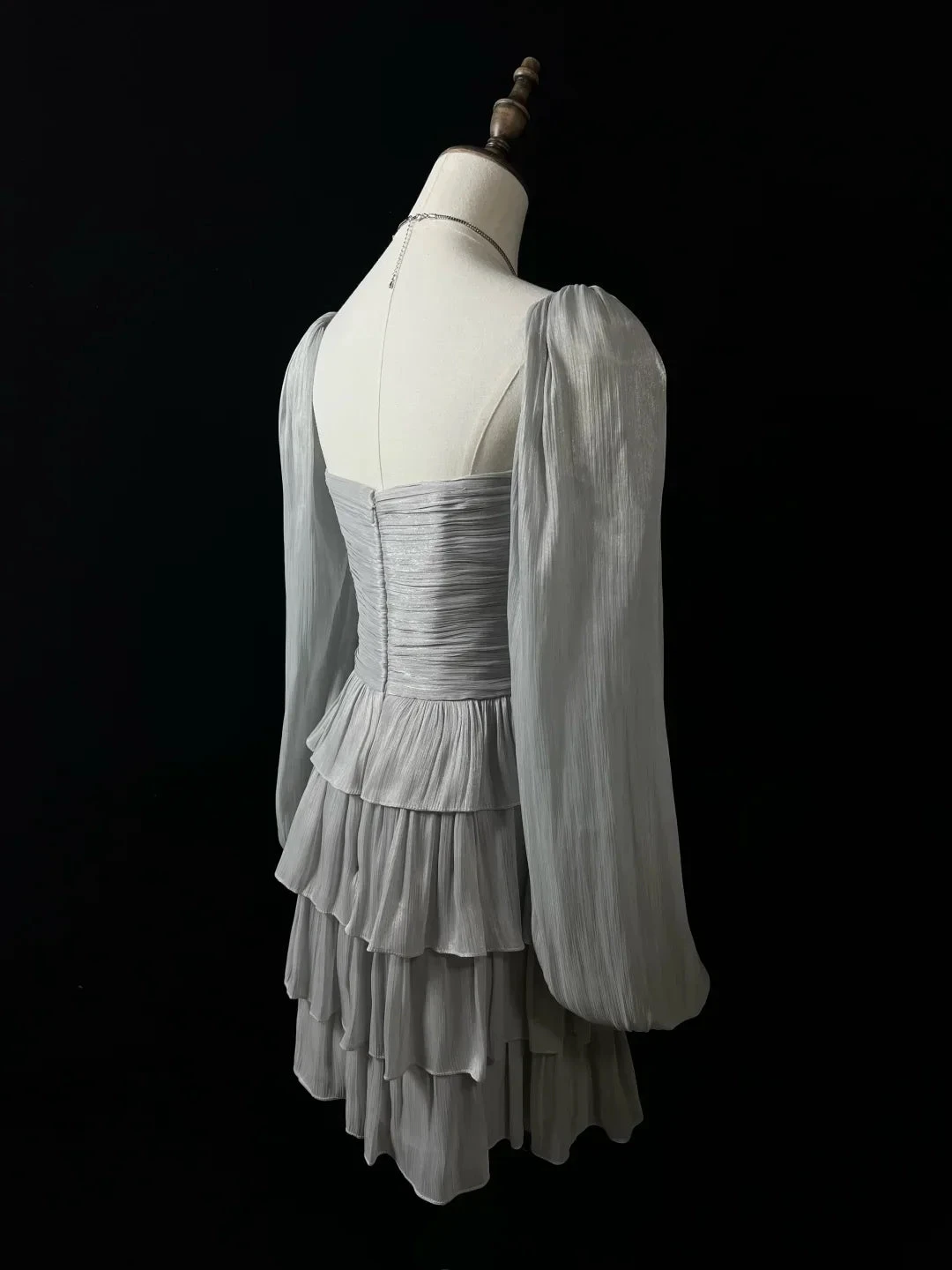 Cute Silver Gray Tulle Bow A Line Layered Short Party Dress Homecoming Dress (ZD12196)