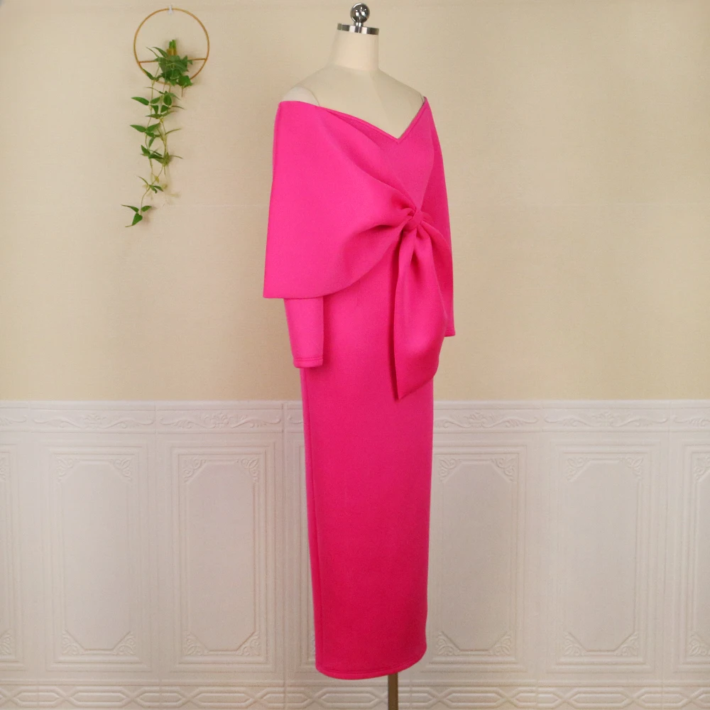 Women's Elegant V-Neck Off-the-Shoulder Long Dress Big Knot Slim Evening Dresses Boutique Occasion Dresses - View 4 | FashionDia