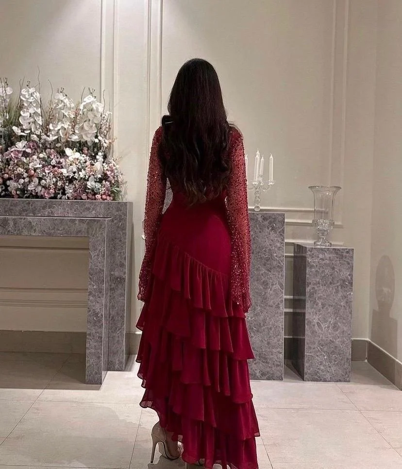 Elegant Sequins Chiffon Multi-Layered Prom Dress Formal Party Evening Dress Y7736 - View 2 | VelvetHem