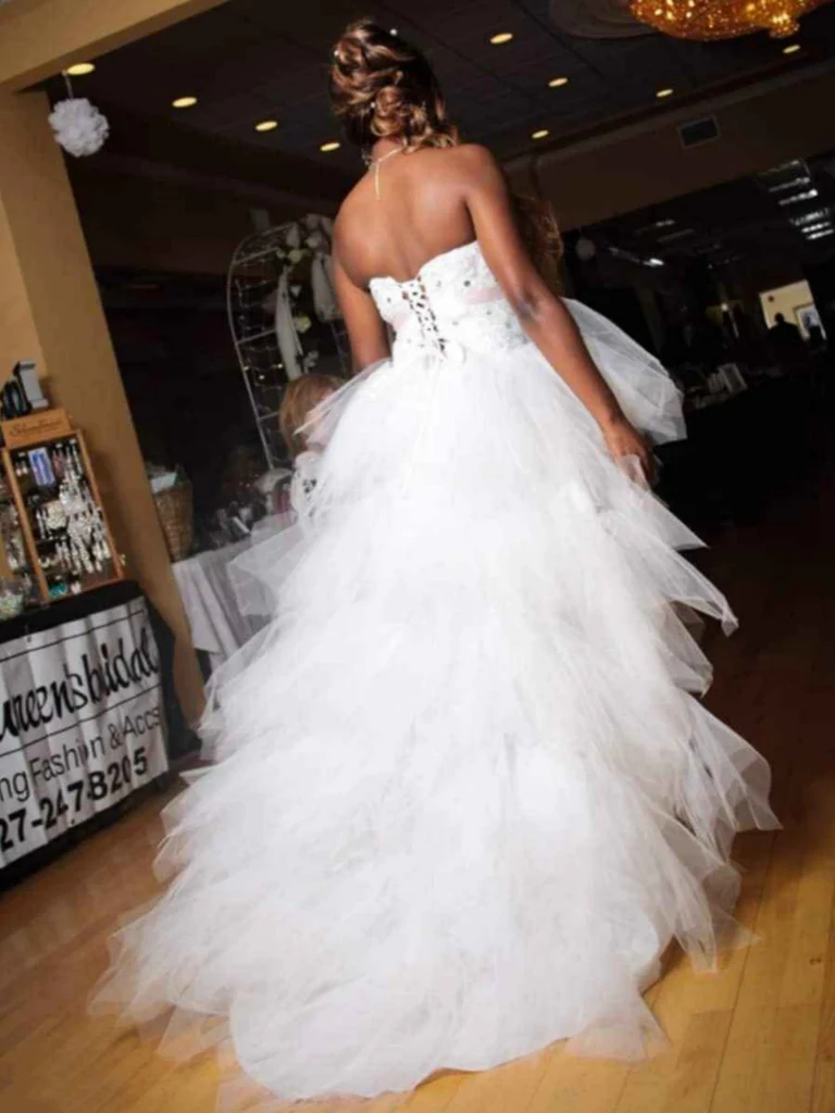 White Tulle High Low Long Prom Dress Formal Evening Dress Y7849 - View 3 | VelvetHem