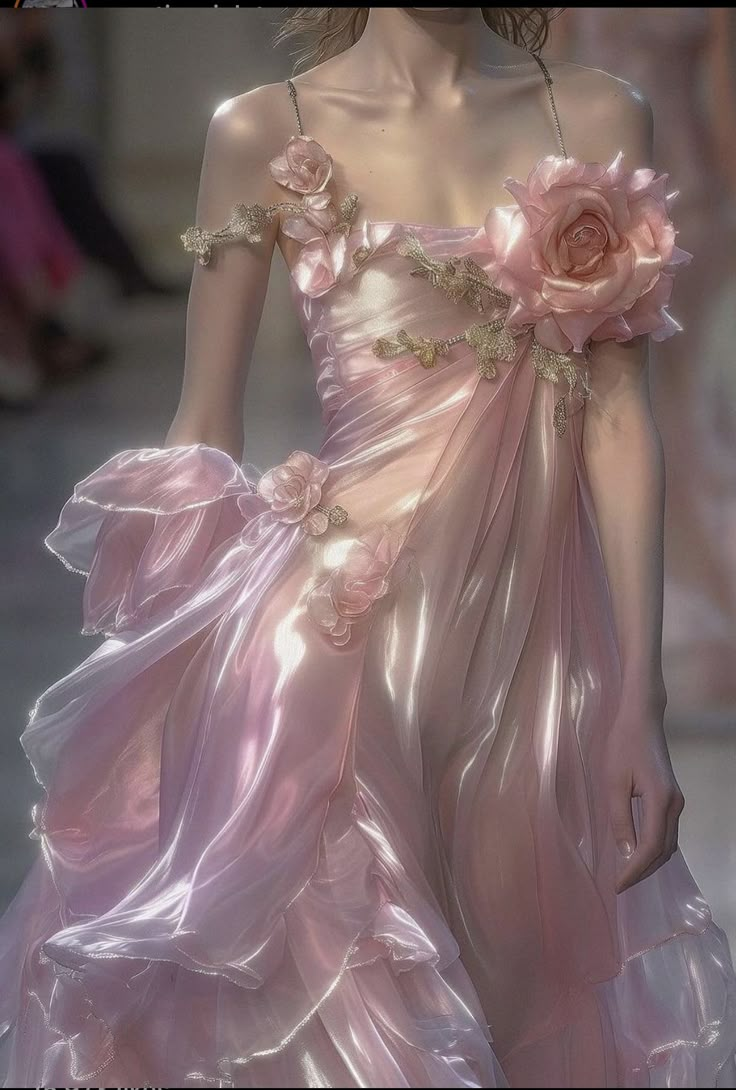 Elegant Pink Straps Chiffon Prom Dress Evening Dress With 3D Flowers