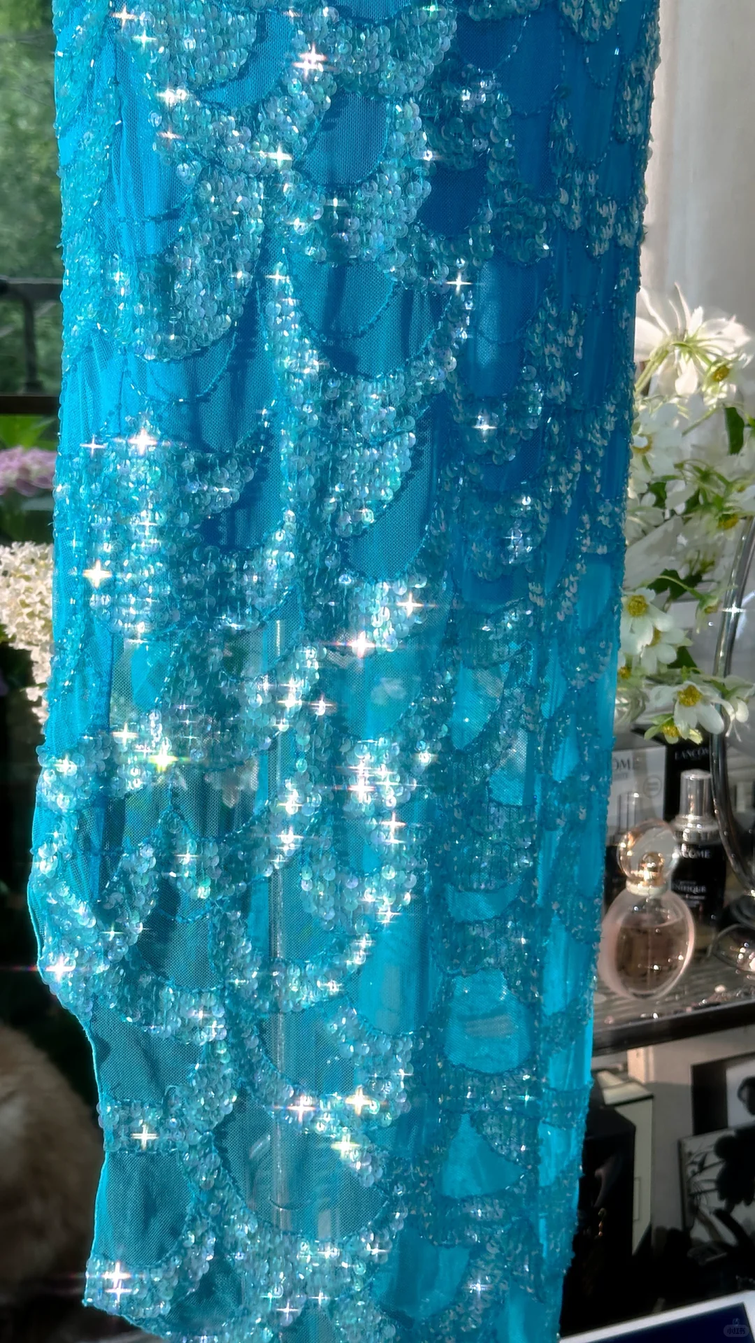 Gorgeous Spaghetti Straps Blue Chiffon Sequin Mermaid Party Dress Long Birthday Prom Gown - View 5 | FashionDia