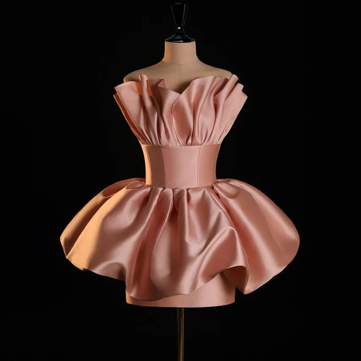 Classy Pink Strapless Pleated Homecoming Dress - FashionDia