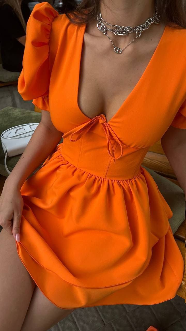 Sexy V-Neck Satin A-Line Orange Short Party Dress Cocktail Dress Formal Homecoming Dress - FashionDia