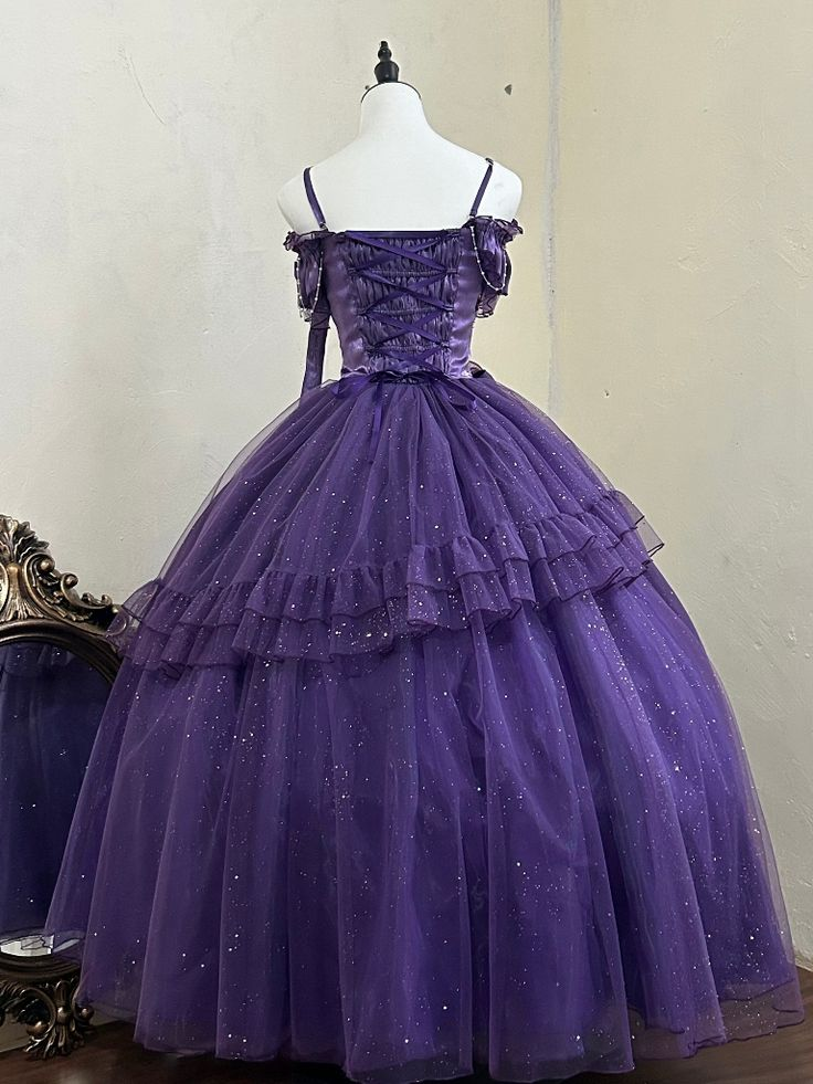 Fairy Shimmering Purple Tulle Ruffles Lolita Prom Dress Sweet Ball Gown - View 2 | FashionDia