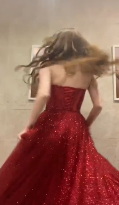 Sparkly Red Strapless Tulle Sequin Slit A Line Long Party Dress Formal Evening Gown