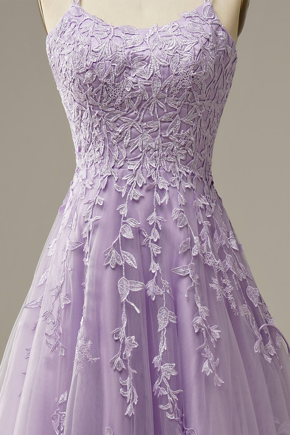 Purple tulle lace long prom dress formal dress - FashionDia