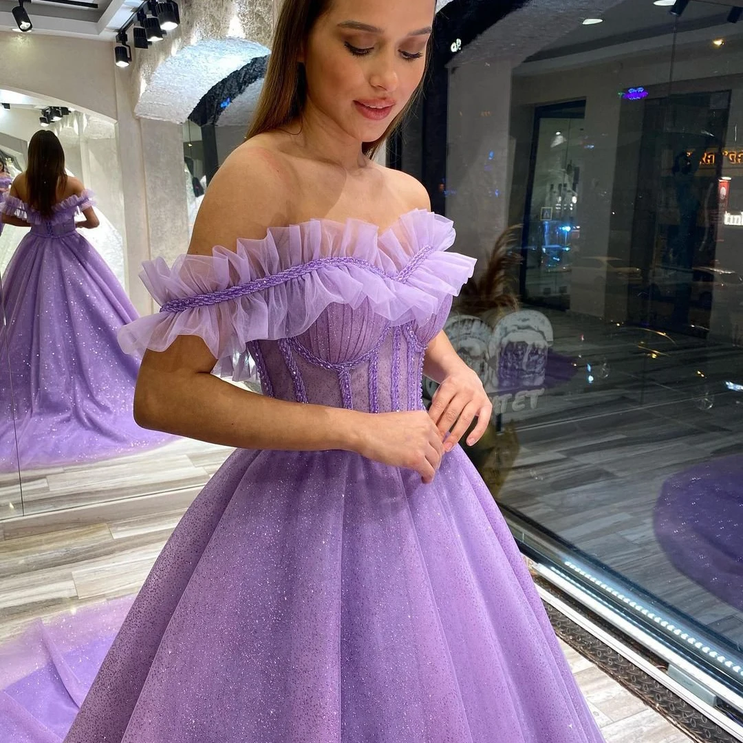 Off-the-Shoulder Tulle Bridal Gown A-Line Princess Prom Wedding Evening Dress - View 4 | FashionDia