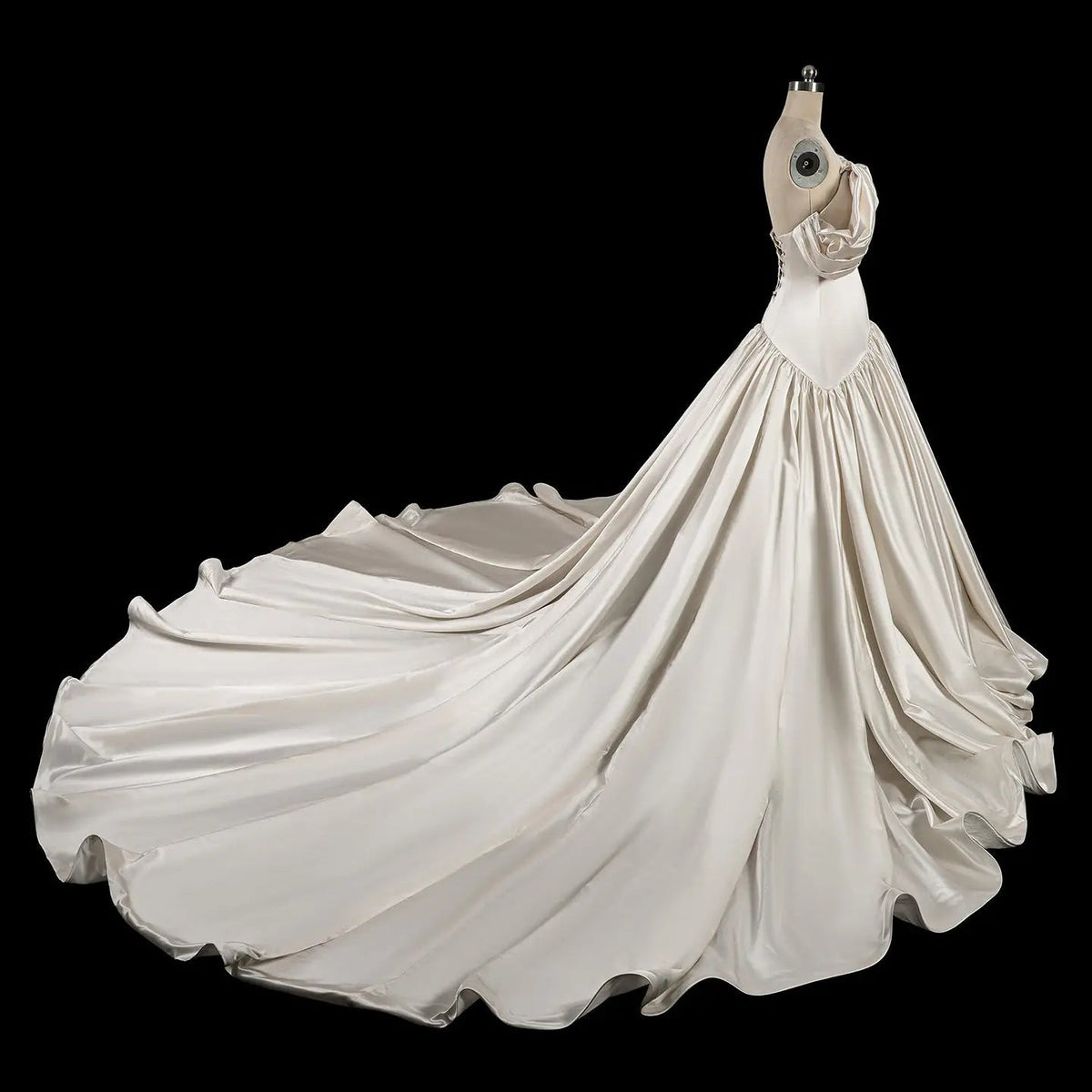Romantic White Satin Off-the-Shoulder Puff Sleeve Ball Gown Wedding Dress ZP113 - View 10 | VelvetHem