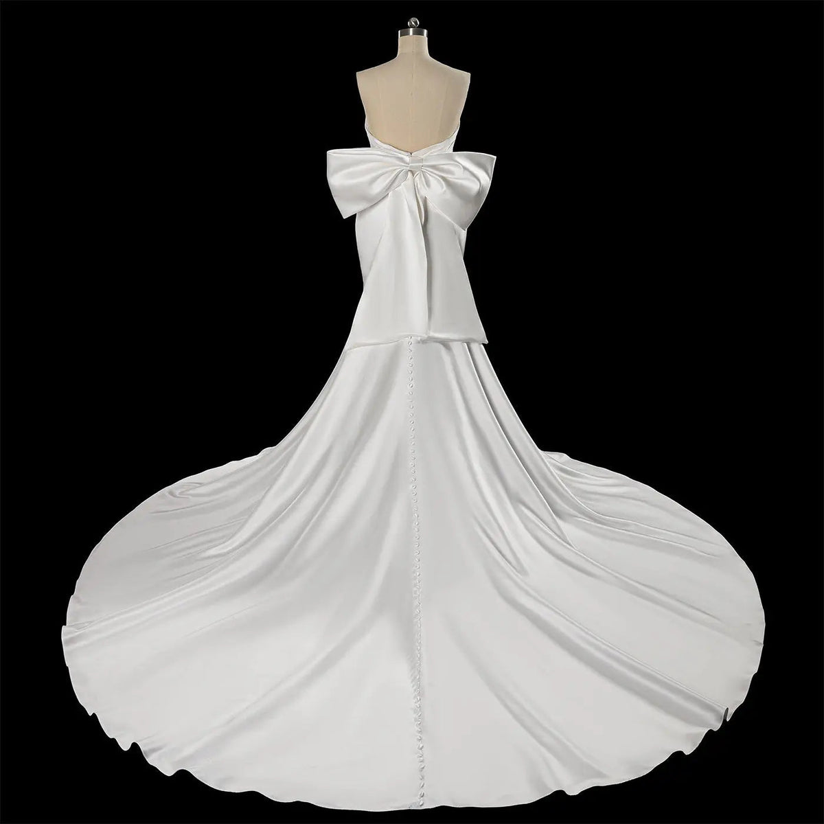 Glamorous Lvory Satin Wedding Dress with Buttons & Train ZP053