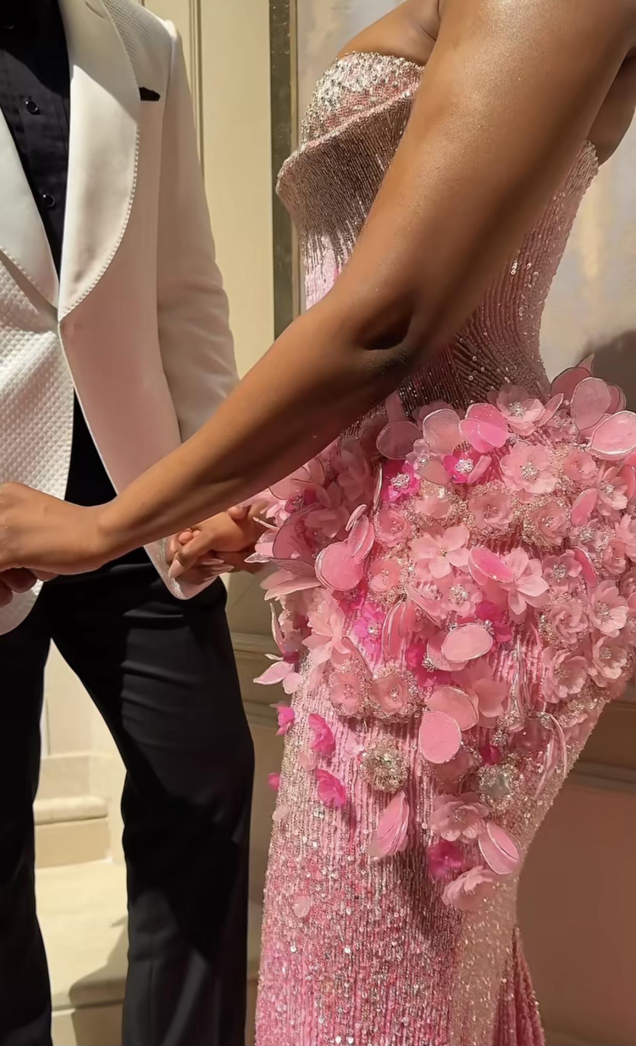 Gorgeous Gradient Pink Mermaid 3D Floral Sequined Long Prom & Evening Dress - View 6 | FashionDia