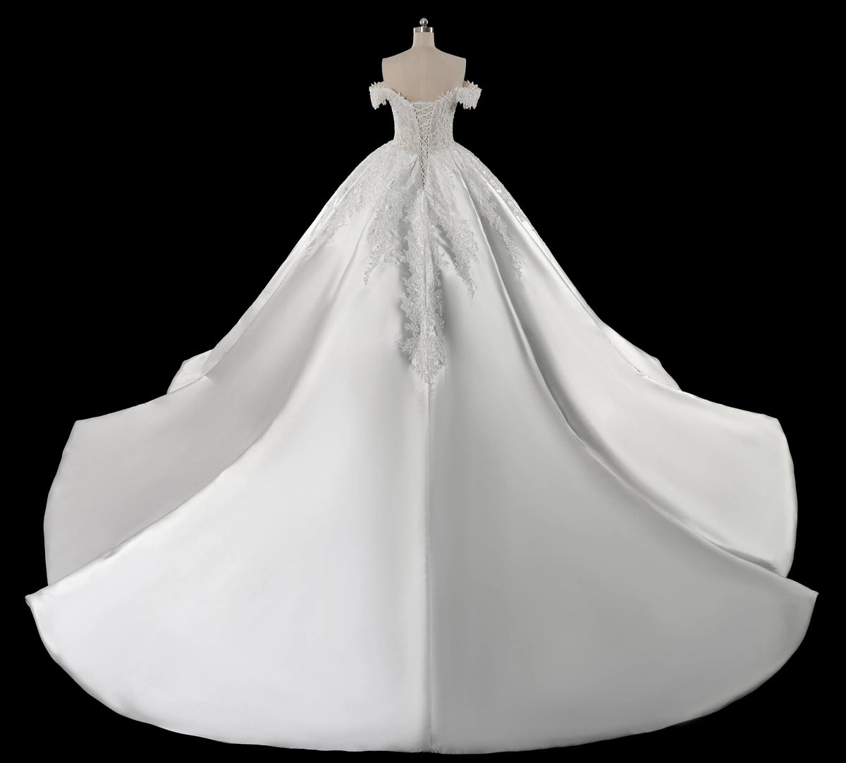Luxury White Off-the-Shoulder Lace Satin Ball Gown Wedding Dress ZP069