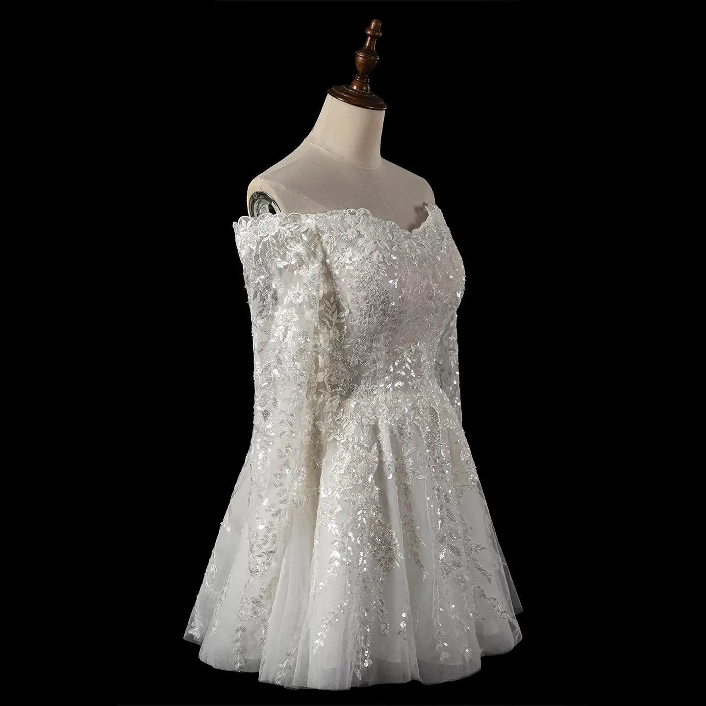 Elegant Off White Off-the-Shoulder Lace Short Wedding Dress ZP048
