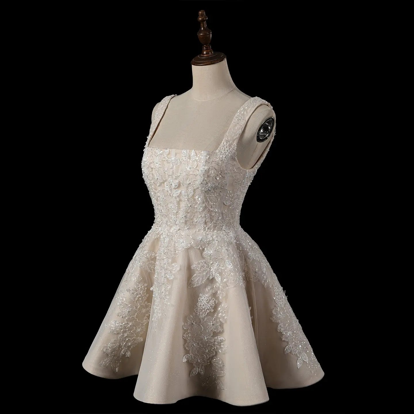 Romantic Champagne Sleeveless A-Line Short Wedding Dress with Deep V Back ZP046