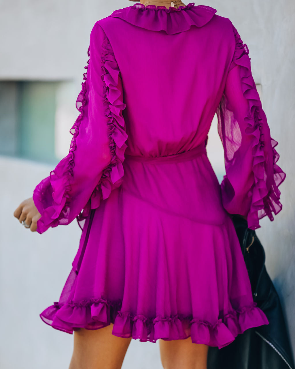 Away With Me Ruffle Wrap Dress Berry