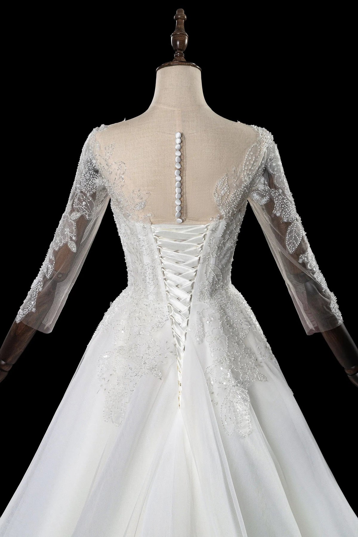 Glamorous White Illusion Neck Lace & Tulle Wedding Dress with Cathedral Train ZP063