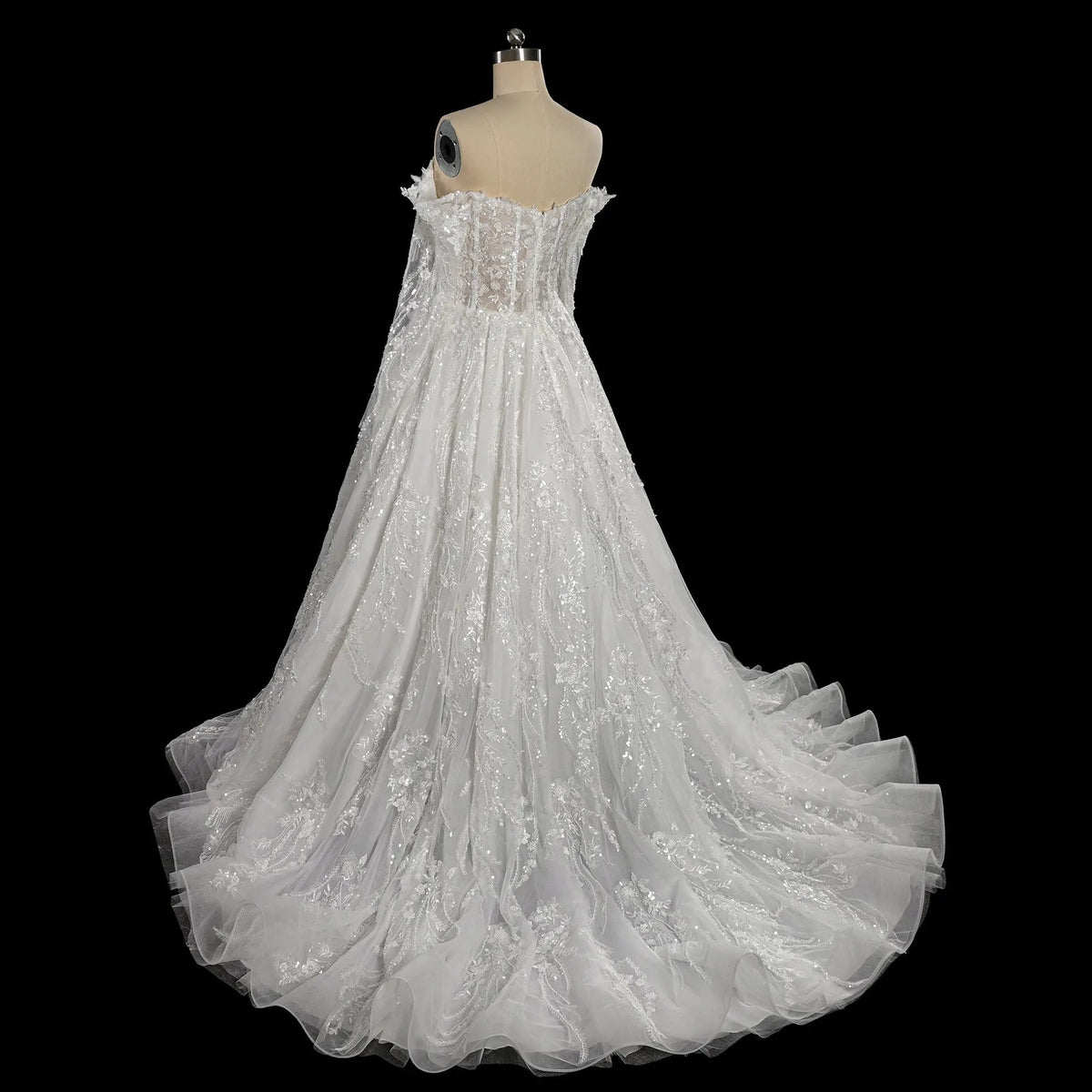 Luxury White Off-the-Shoulder Long Sleeve Lace Tulle Ball Gown Wedding Dress ZP068