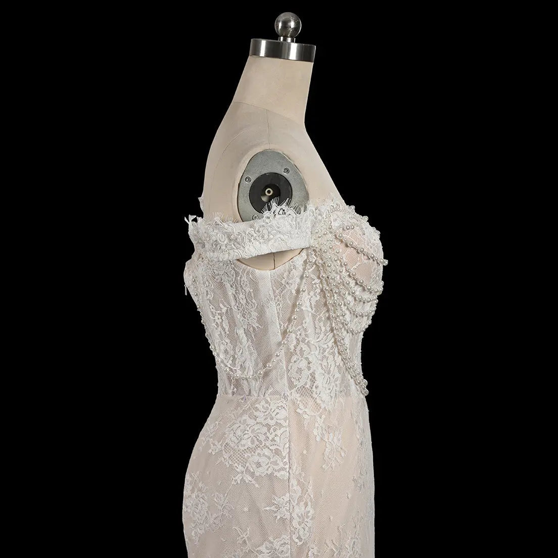 Opulent Ivory Off-the-Shoulder Beaded Lace Tulle Ball Gown Wedding Dress ZP127