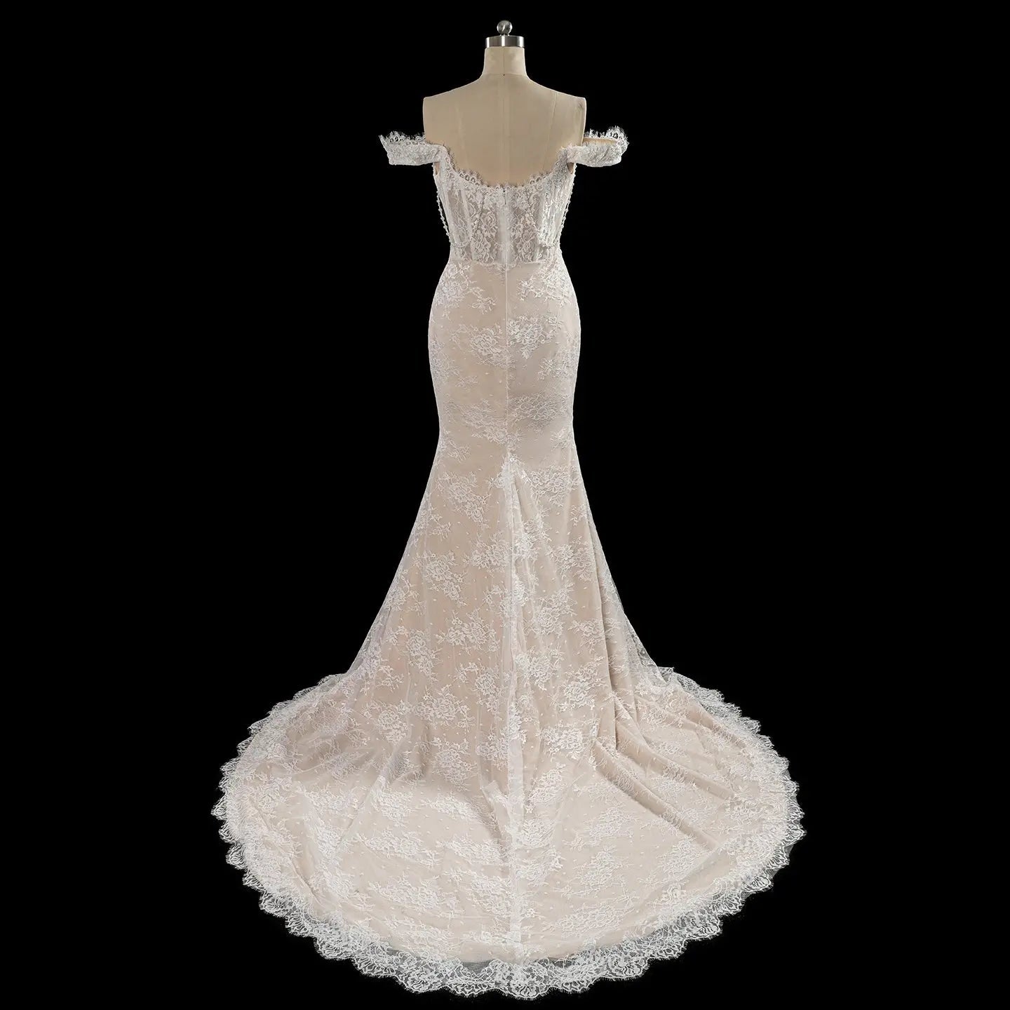 Opulent Ivory Off-the-Shoulder Beaded Lace Tulle Ball Gown Wedding Dress ZP127