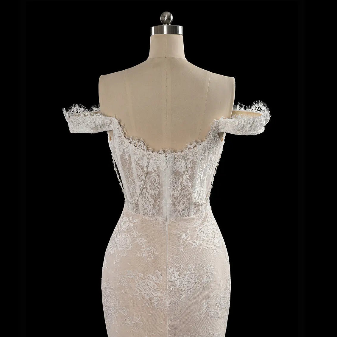 Opulent Ivory Off-the-Shoulder Beaded Lace Tulle Ball Gown Wedding Dress ZP127 - View 12 | VelvetHem