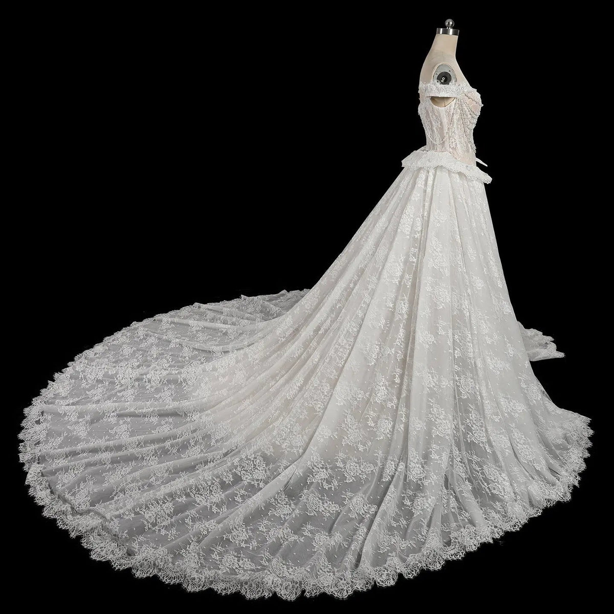 Opulent Ivory Off-the-Shoulder Beaded Lace Tulle Ball Gown Wedding Dress ZP127