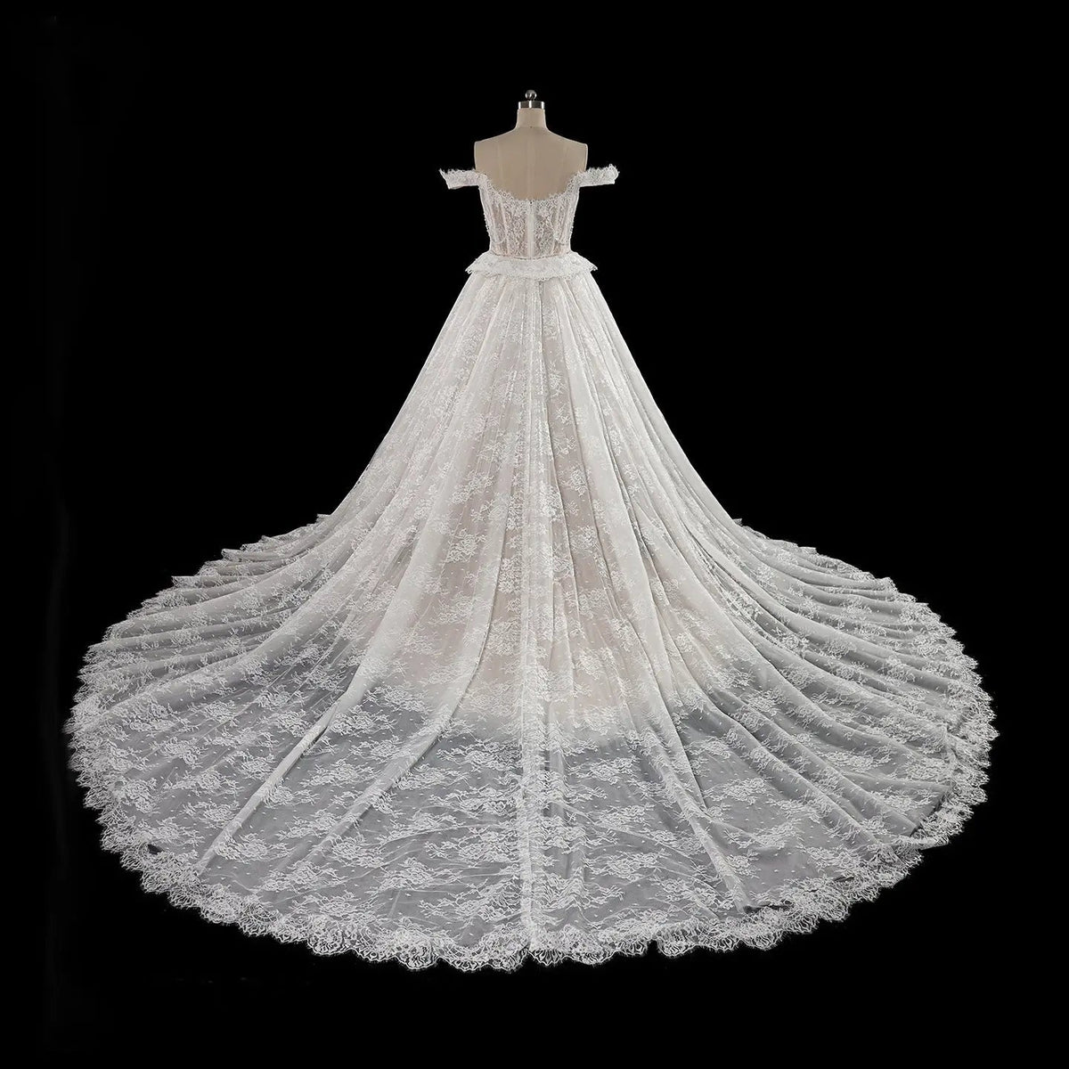 Opulent Ivory Off-the-Shoulder Beaded Lace Tulle Ball Gown Wedding Dress ZP127