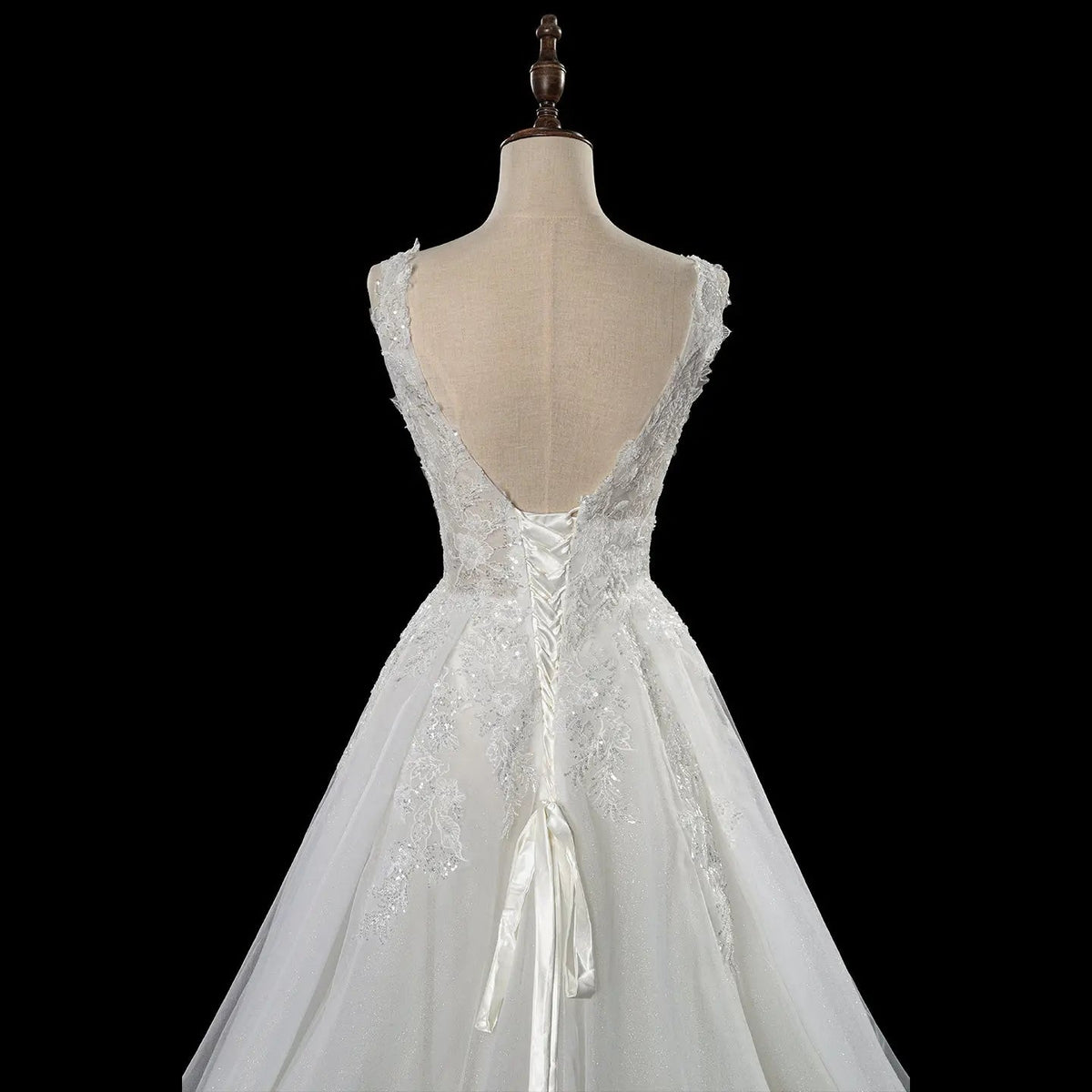 Dreamy White Glitter Tulle Wedding Dress with Lace Bodice and Corset Back ZP054