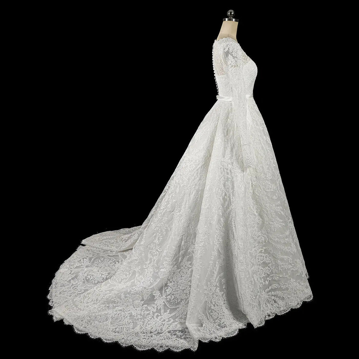 Luxury White Lace Long Sleeve Square Neck Wedding Dress with Veil ZP136 - View 10 | VelvetHem