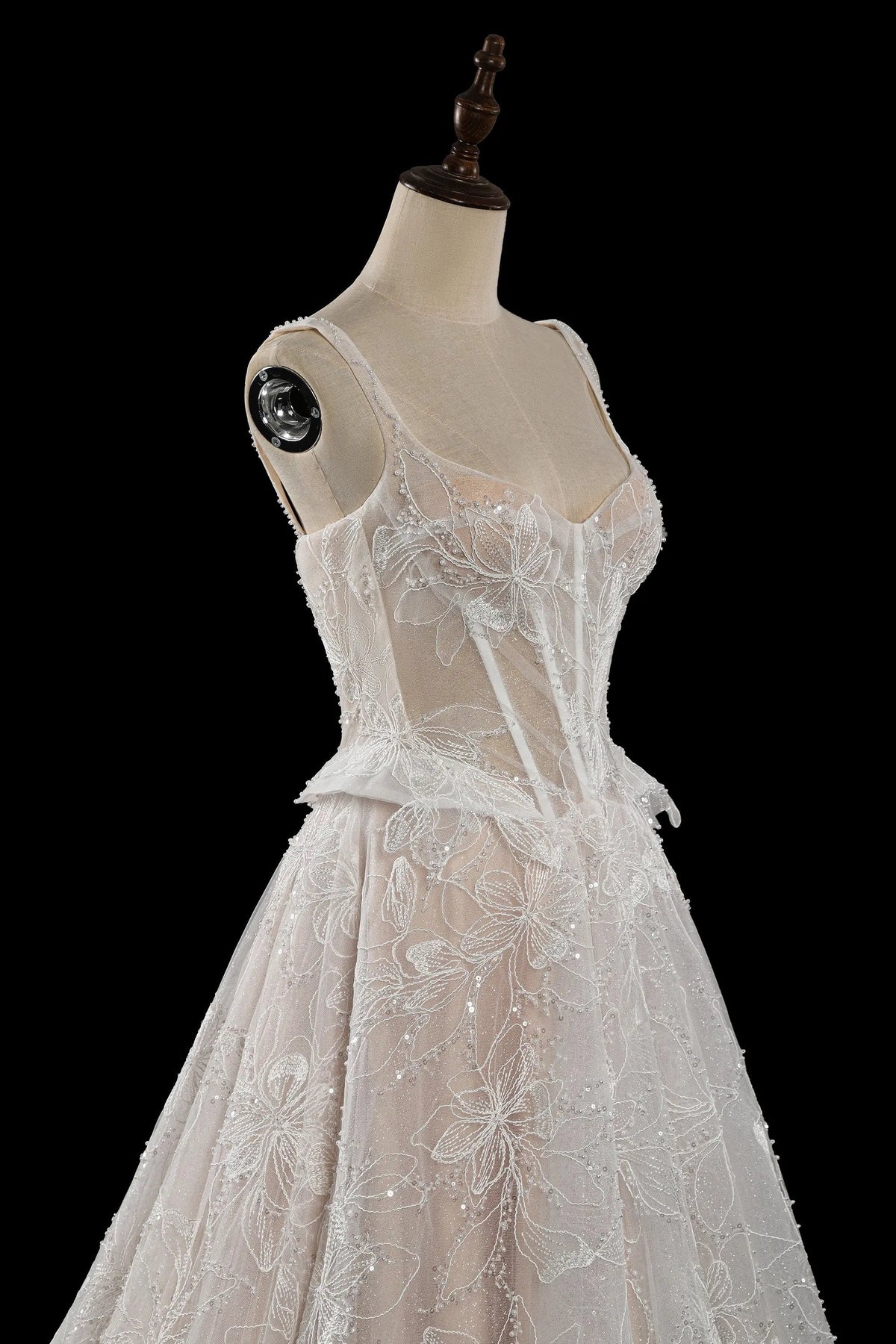 Luxury Ivory Square Neck Corset Lace Tulle A-Line Wedding Dress with Train ZP064