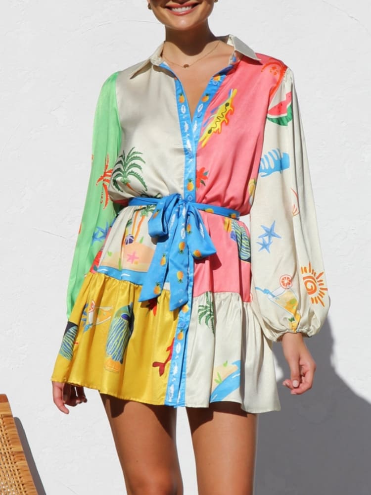 Multi - Coloured Print Mini Dress