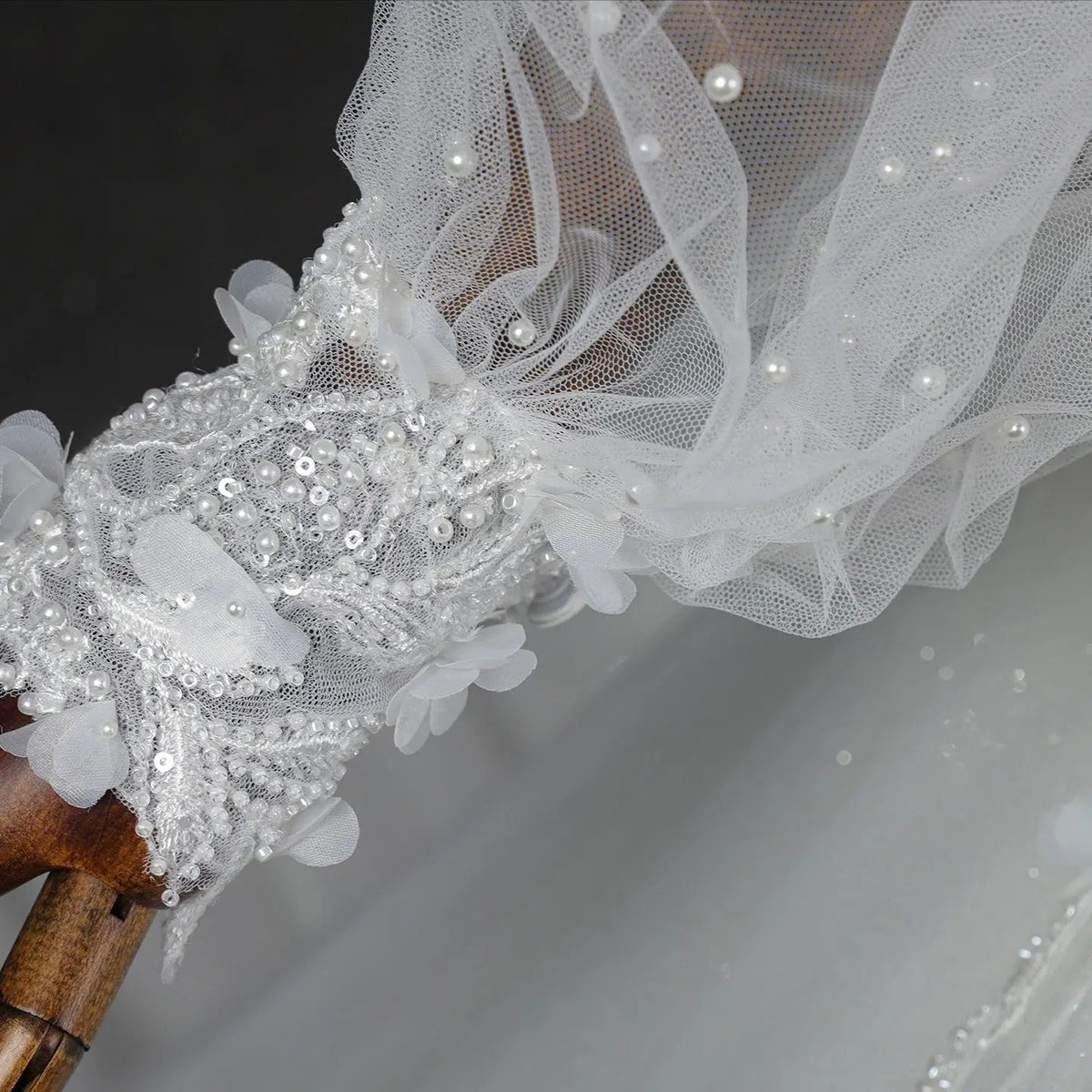 Elegant White V-Neck Long Sleeve Lace-Up Back A-Line Wedding Dress ZP060
