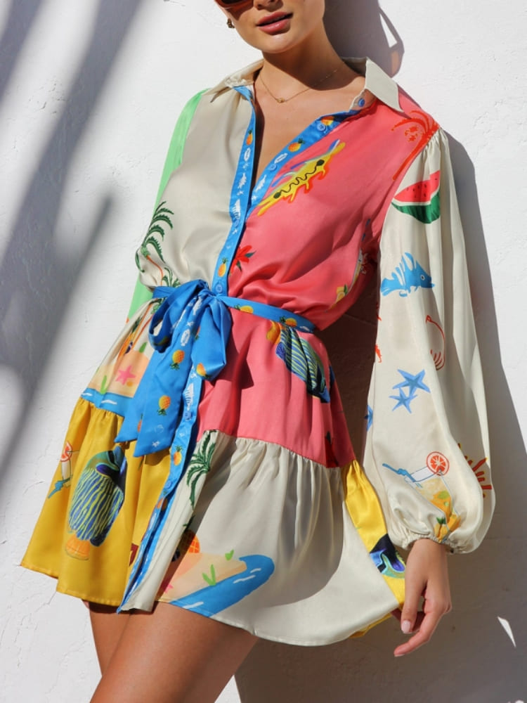 Multi - Coloured Print Mini Dress