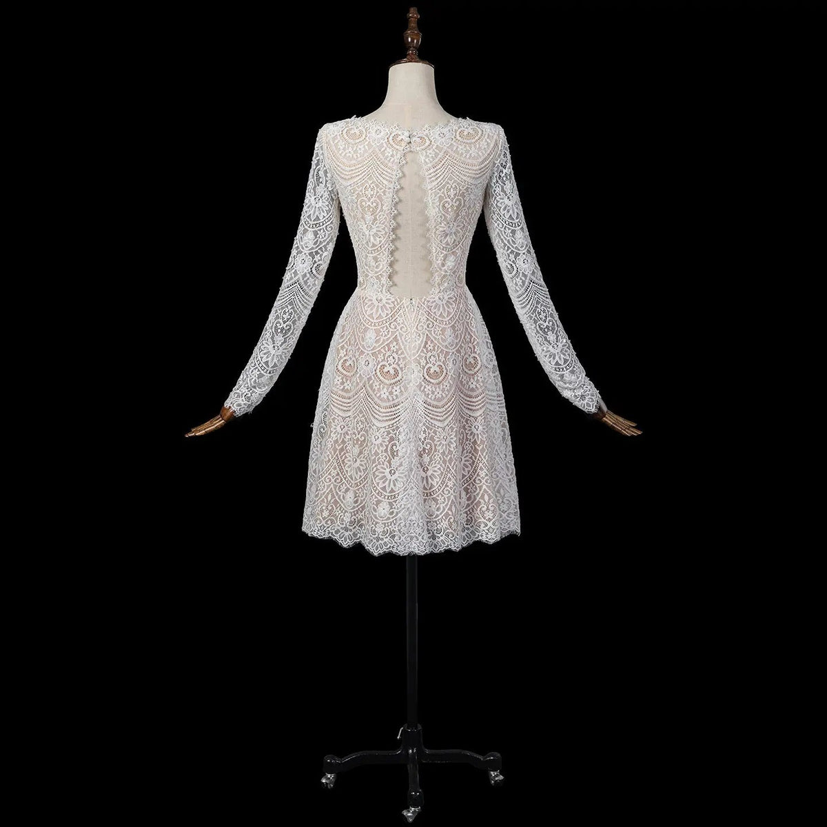 Glamorous White Long Sleeve Lace Wedding Dress with Removable Chiffon Overlay ZP058 - View 7 | VelvetHem