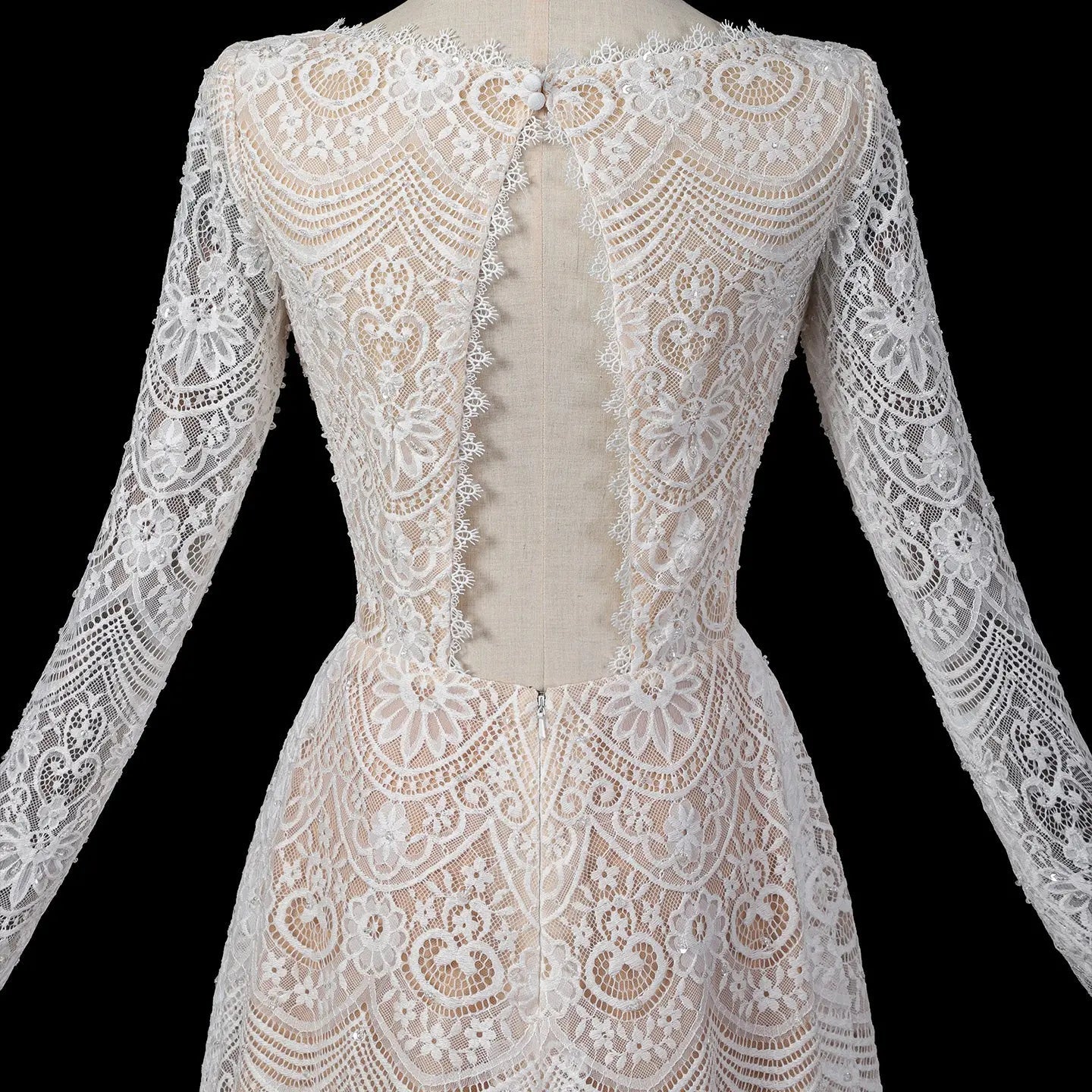 Glamorous White Long Sleeve Lace Wedding Dress with Removable Chiffon Overlay ZP058